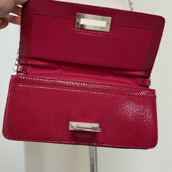Brand New White House Black Market Burgundy and Silver Leather Crossbody Clutch - Picture 2 of 8